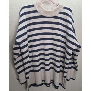 Madewell Striped Cashmere Sweater XL Navy Cream Boxy Re(sourced) Wool Blend
